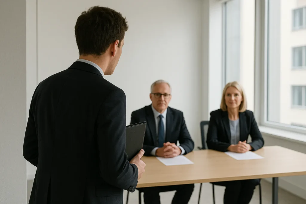 job candidate entering interview
